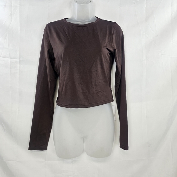 Commense Brown Long Sleeve Slim Fit Tee NWT Stretch Basic Essential Top Size M - Picture 2 of 9